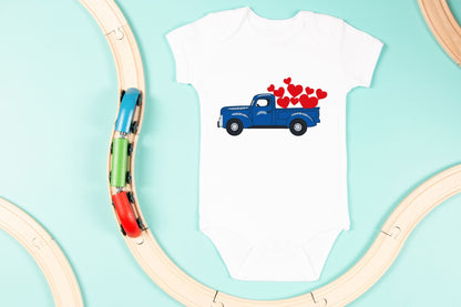 Valentine's Day Blue Truck with Hearts embroidered outfit