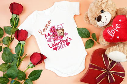 1st Valentine's Day embroidered bodysuit