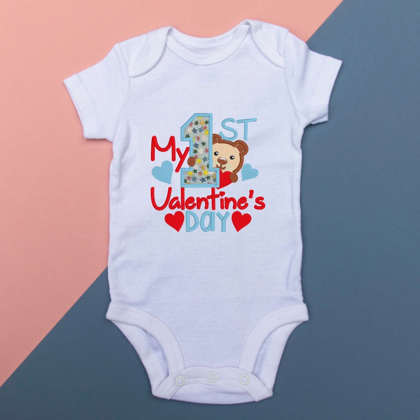 1st Valentine's Day embroidered bodysuit