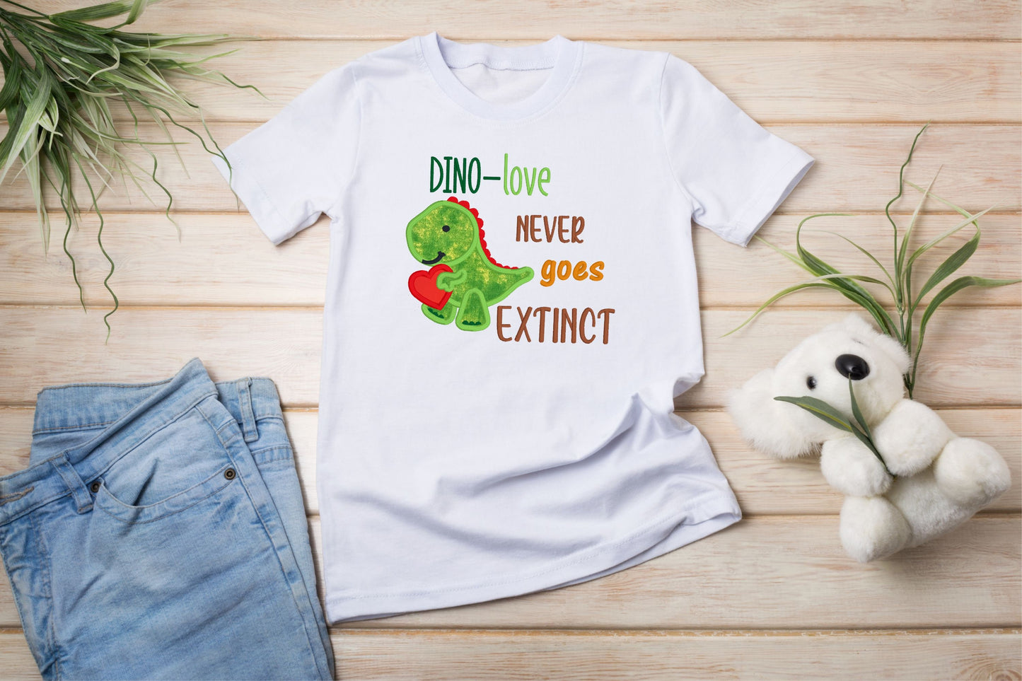 Valentine's Day Dino-love embroidered outfit