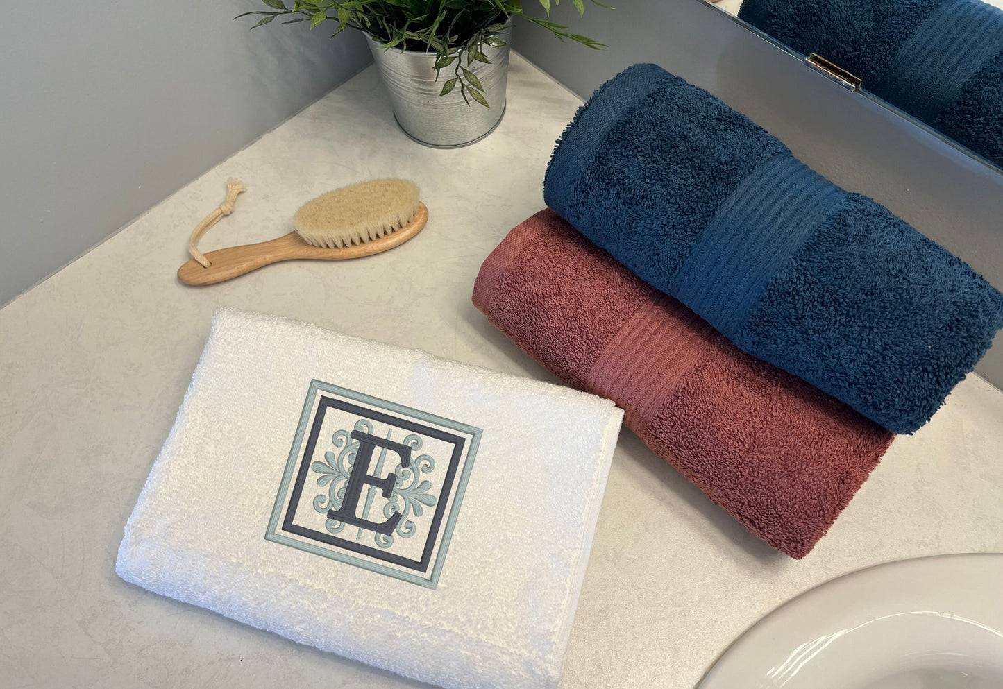 Monogramed embroidered hand towel