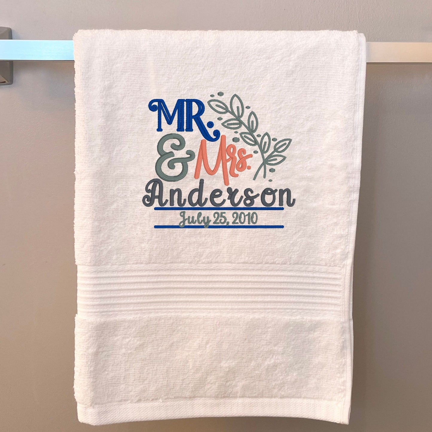 Mr and Mrs monogramed hand towel