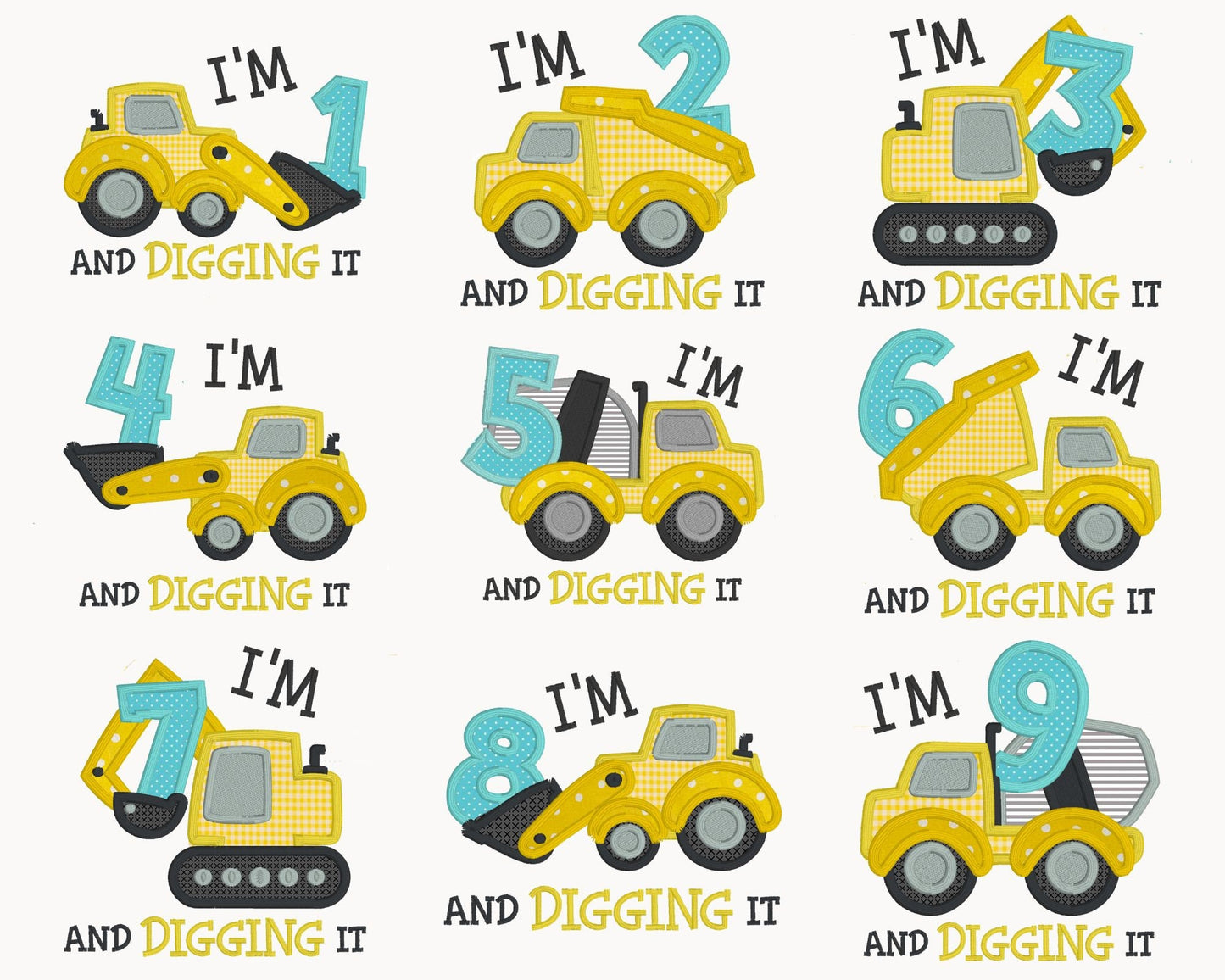 Construction Vehicles Digging It Embroidered Birthday Shirt