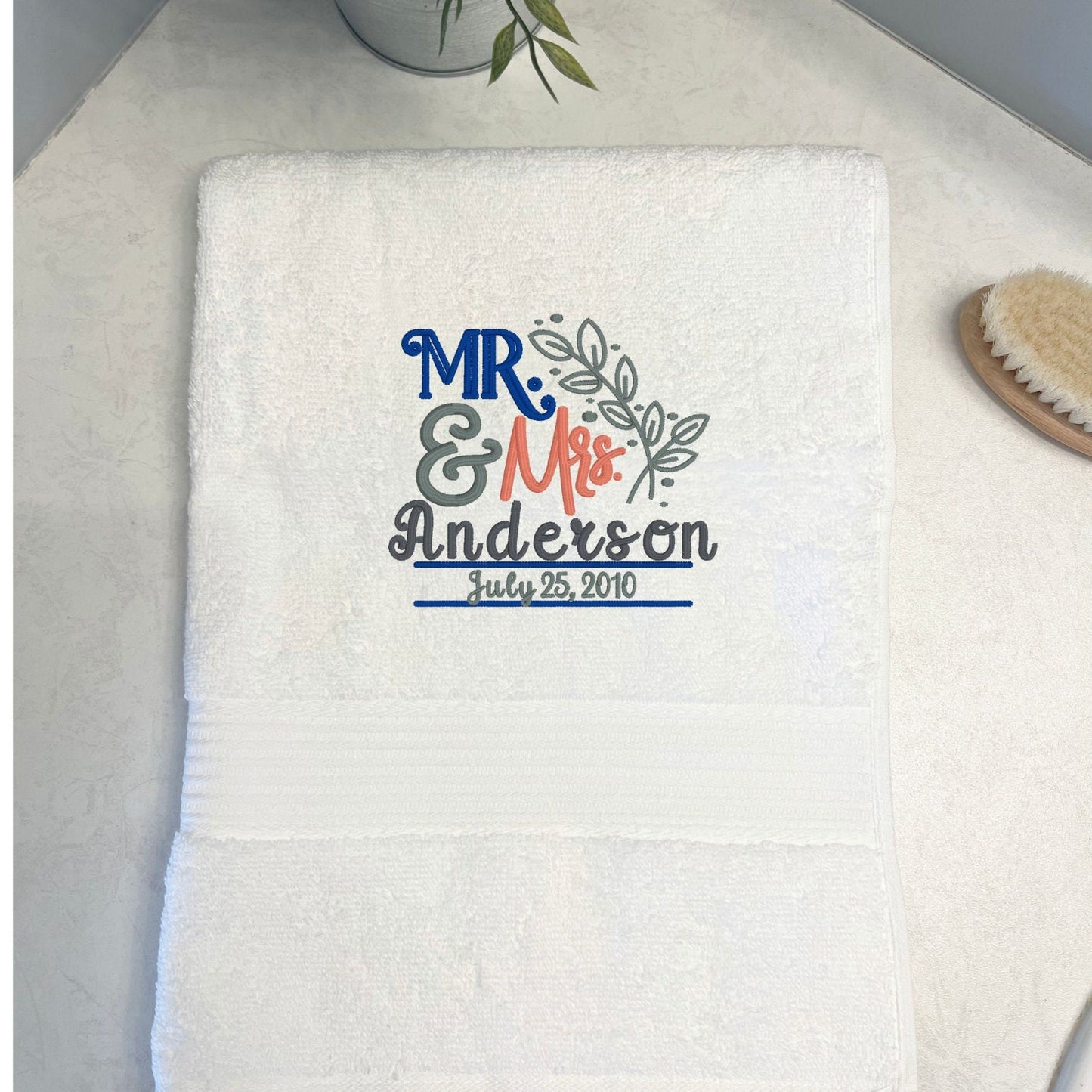 Mr and Mrs monogramed hand towel