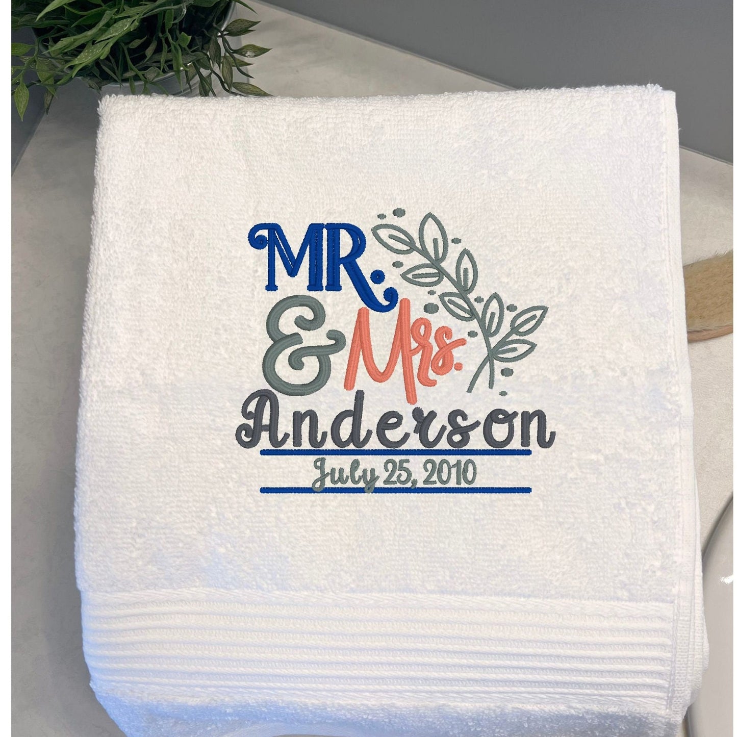 Mr and Mrs monogramed hand towel