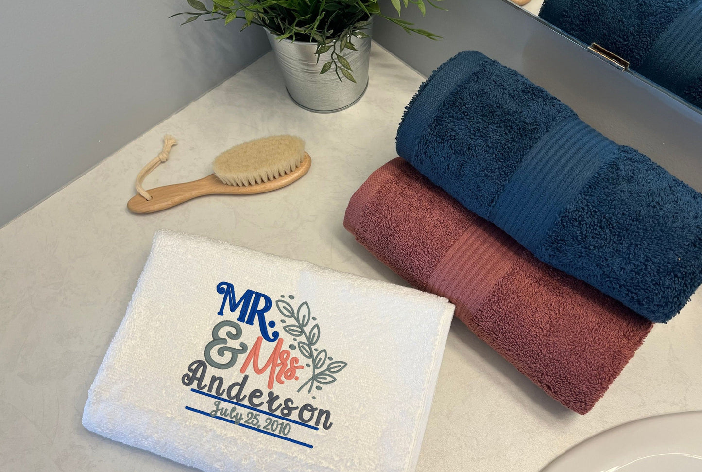 Mr and Mrs monogramed hand towel