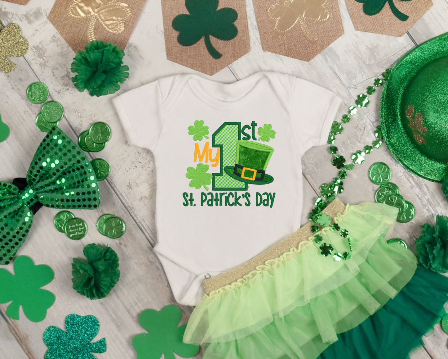 My 1st St. Patrick's Day embroidered baby onesie