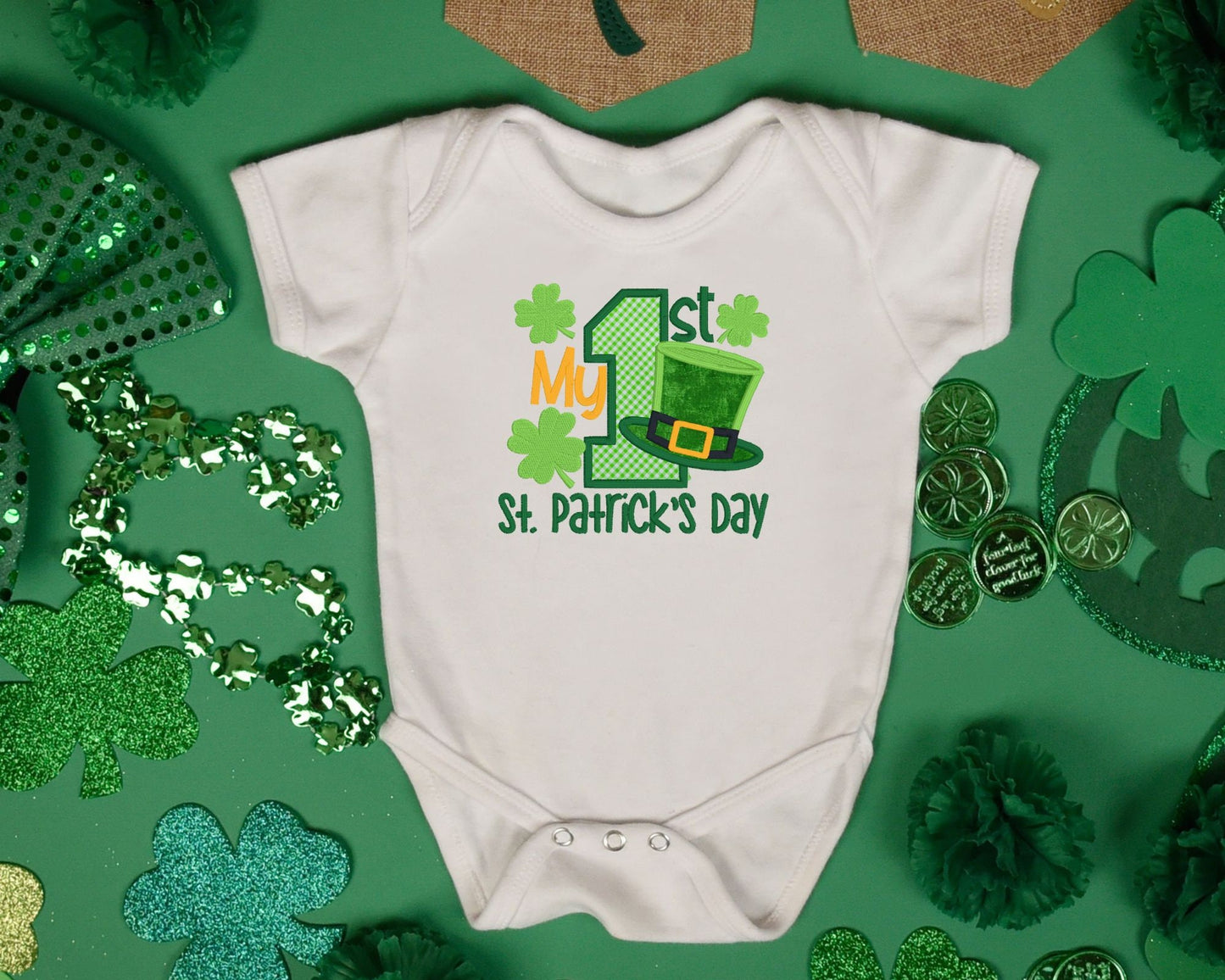 My 1st St. Patrick's Day embroidered baby onesie