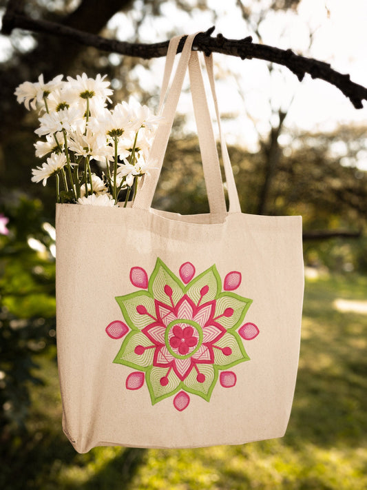 Mandala Design Embroidered Tote Bag