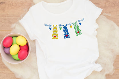 Easter Bunnies Hanging on a Garland Embroidered Shirt