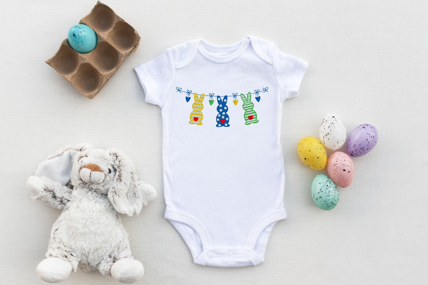 Easter Bunnies Hanging on a Garland Embroidered Shirt