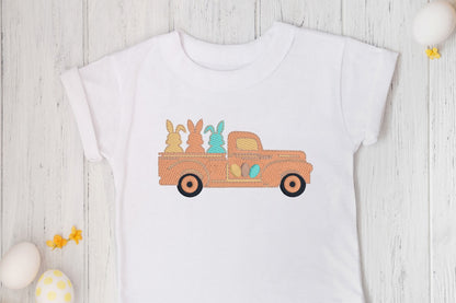 Easter Bunnies in Pickup Truck Embroidered Shirt