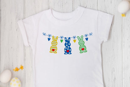 Easter Bunnies Hanging on a Garland Embroidered Shirt