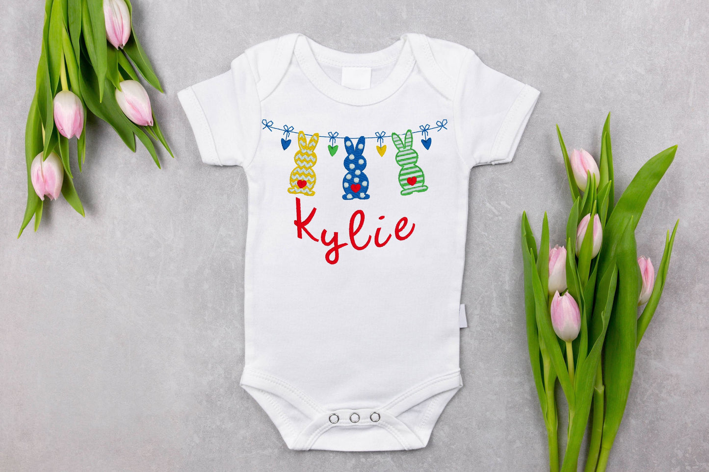 Easter Bunnies Hanging on a Garland Embroidered Shirt
