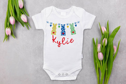 Easter Bunnies Hanging on a Garland Embroidered Shirt