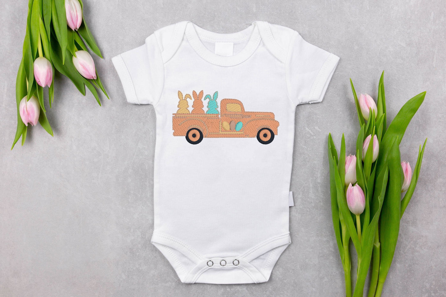 Easter Bunnies in Pickup Truck Embroidered Shirt