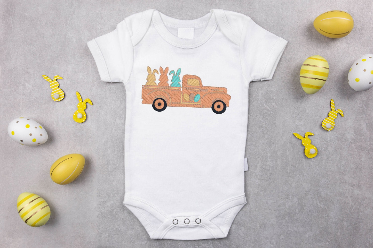 Easter Bunnies in Pickup Truck Embroidered Shirt