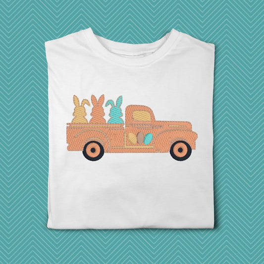 Easter Bunnies in Pickup Truck Embroidered Shirt