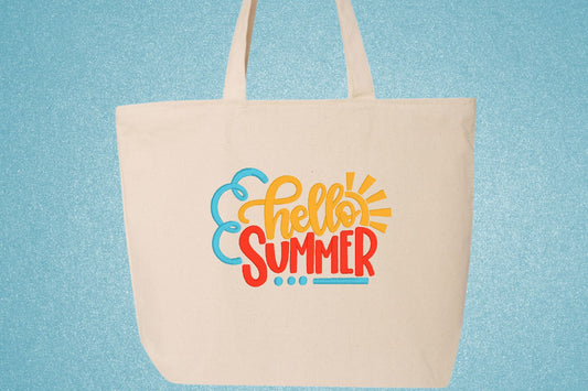 Embroidered Hello Summer Tote Bag - Reusable and Stylish