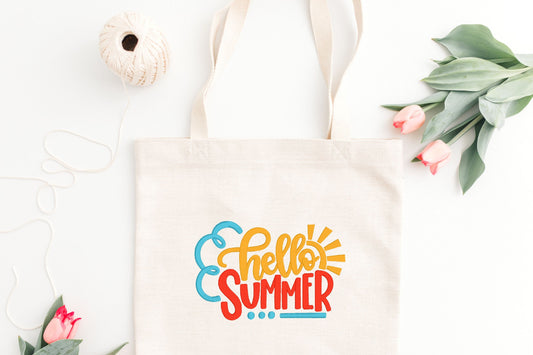 Embroidered Hello Summer Tote Bag - Reusable and Stylish