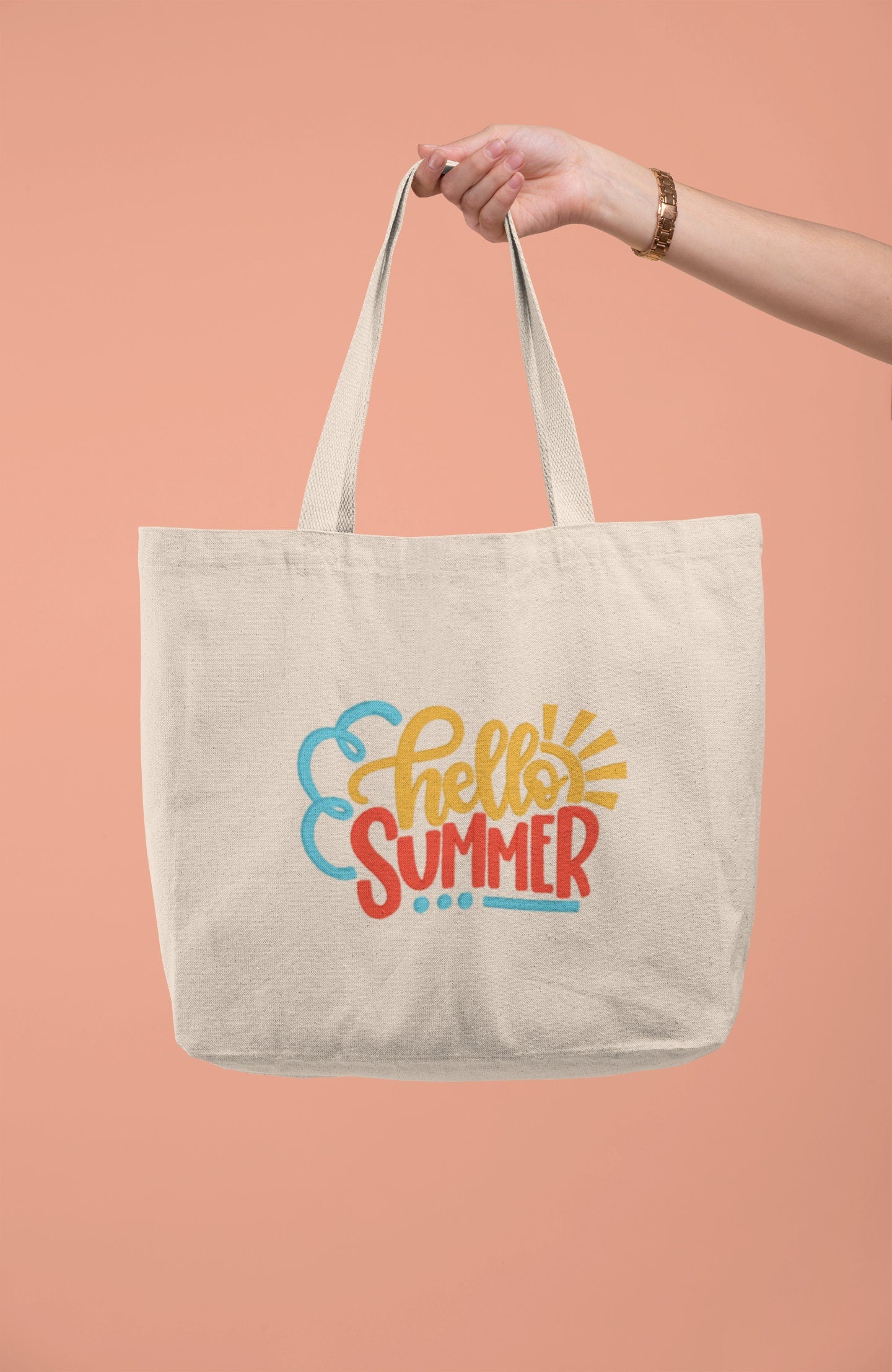 Embroidered Hello Summer Tote Bag - Reusable and Stylish