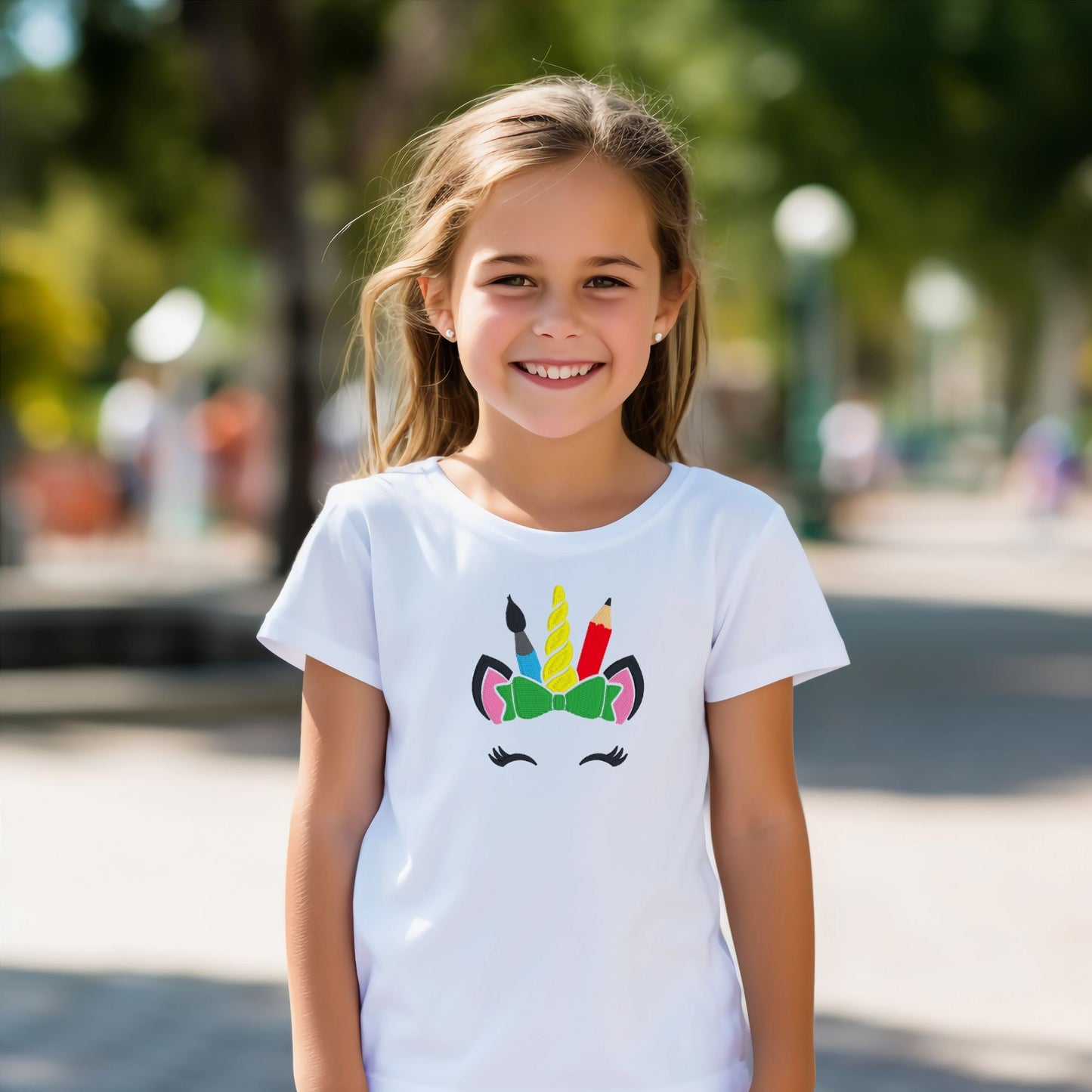 Unicorn Embroidered Back to School T-Shirt