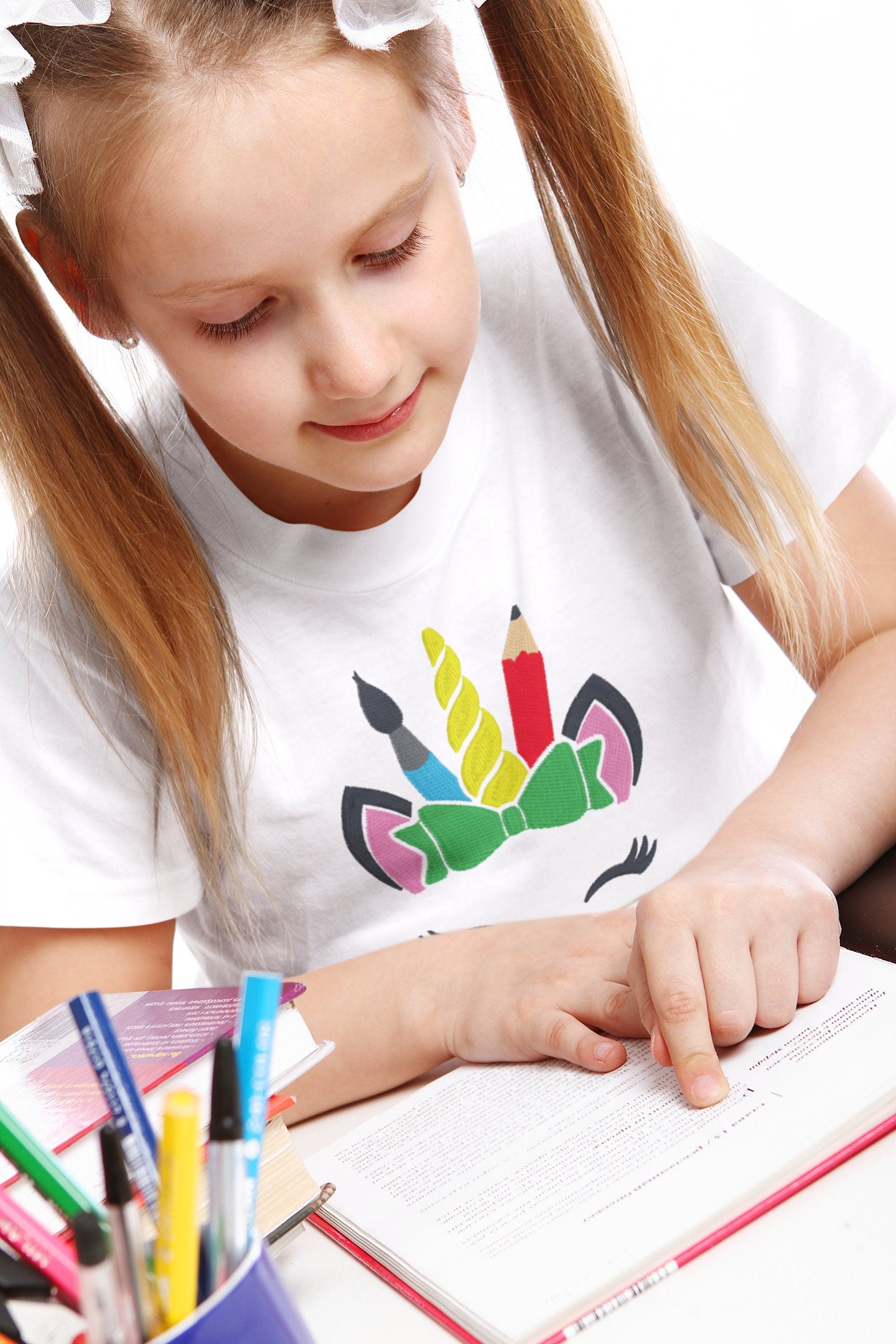 Unicorn Embroidered Back to School T-Shirt