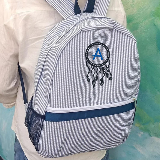 Personalized Embroidered Seersucker Backpack