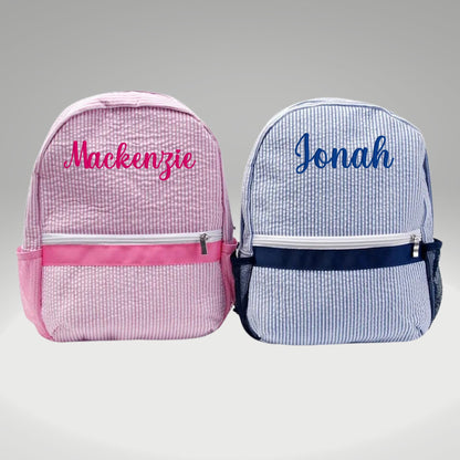 Personalized Embroidered Seersucker Backpack