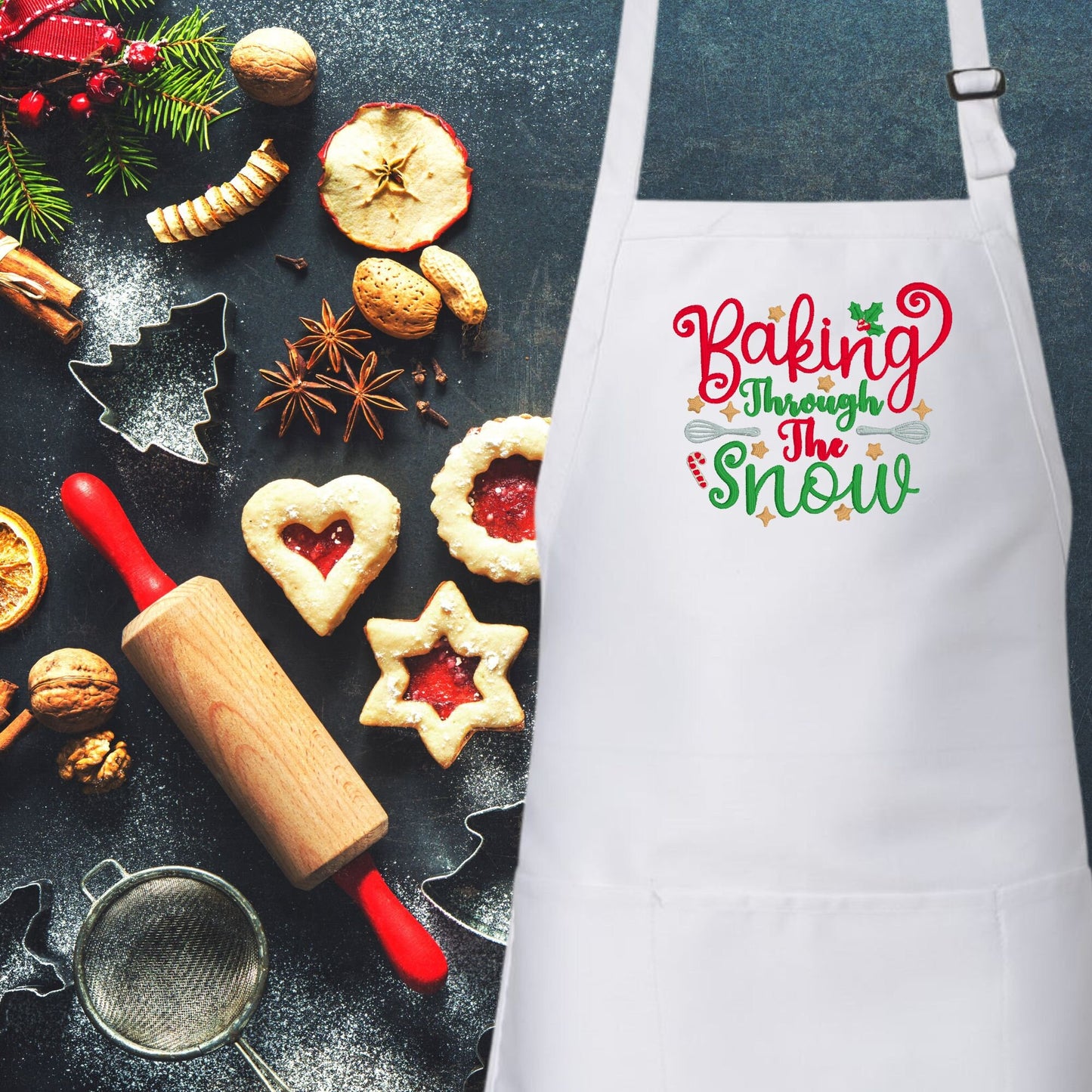 "Baking Through The Snow" Embroidered Christmas Apron