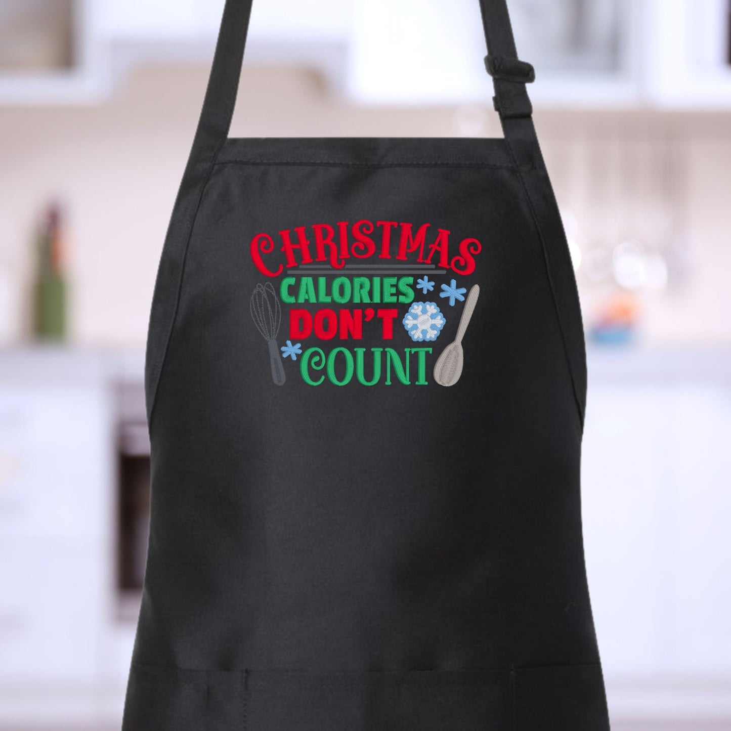 "Christmas Calories Don't Count" Embroidered Christmas Apron