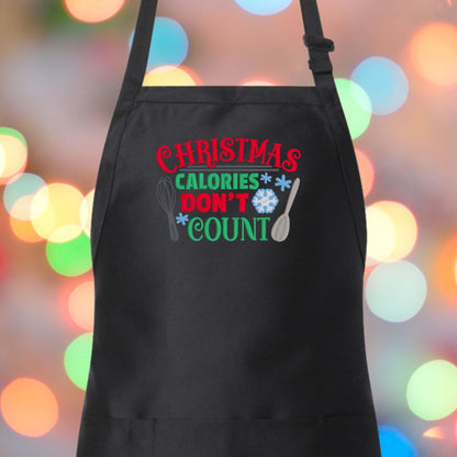 "Christmas Calories Don't Count" Embroidered Christmas Apron