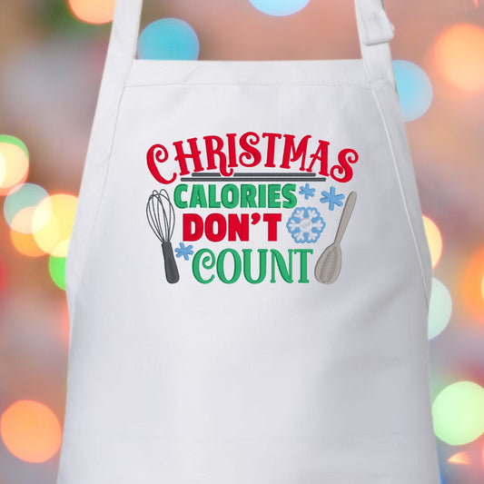 "Christmas Calories Don't Count" Embroidered Christmas Apron